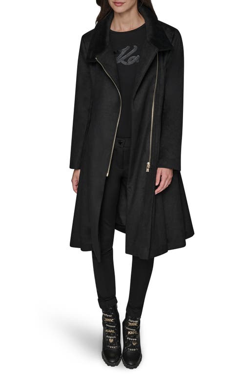 Karl Lagerfeld Paris Wool Blend Fit & Flare Coat In Black