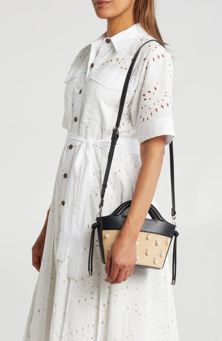 Steve Madden Bpearli Crossbody Bag, Alternate, color, Black/ Raffia