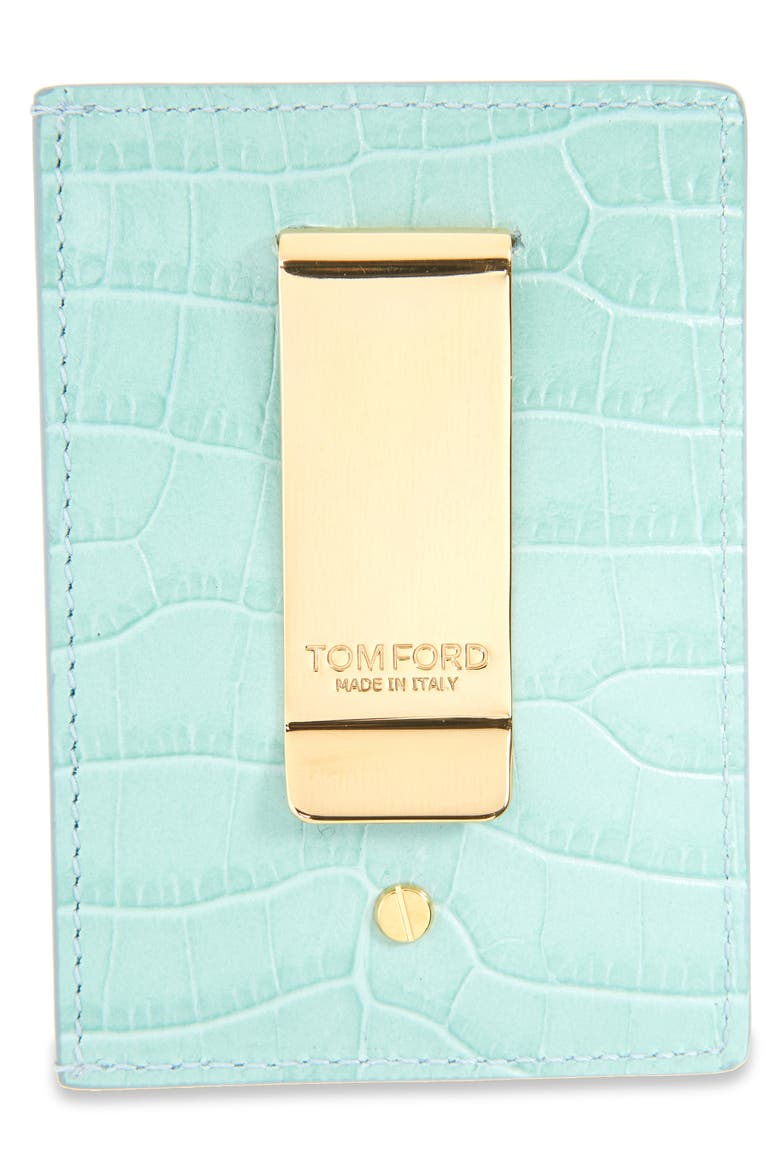Croc Embossed Money Clip Card Holder, Alternate, color, TURQUOISE