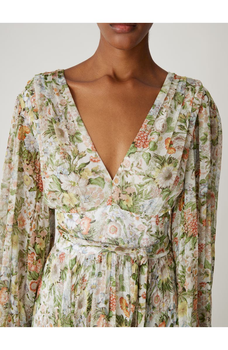 Rebecca Taylor Floral All Over On Viscose Chiffon Blouson Sleeve Midi Dress, Alternate, color, Floral Multi