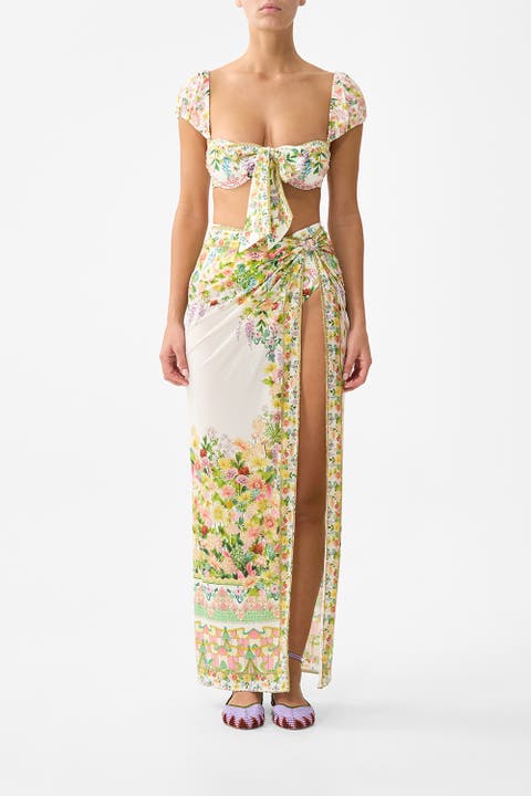 Long Sarong W Gathered Tab And Leg Split