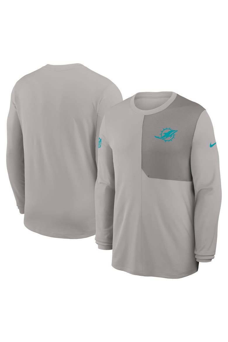 Men's Nike Gray Miami Dolphins Sideline Coach UV Performance Long Sleeve T-Shirt, Alternate, color, Gray