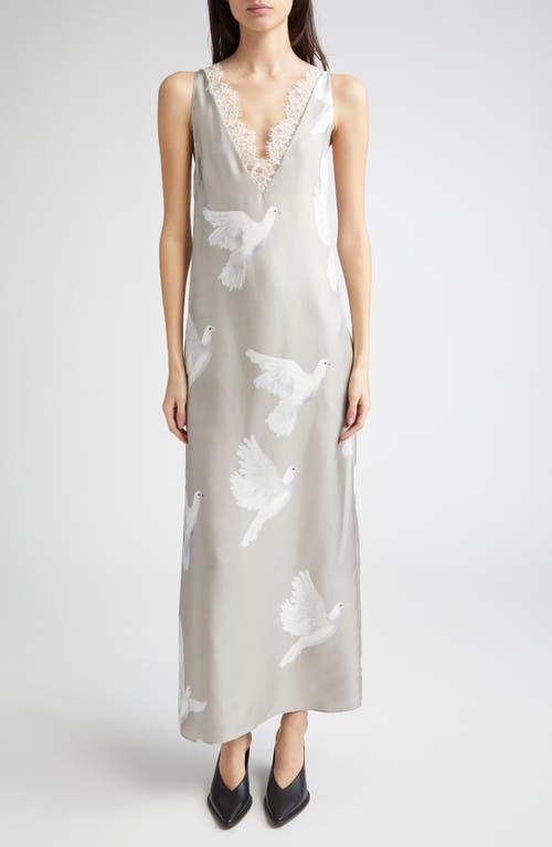 Stella Mccartney Dove Print Lace Trim Silk Slip Dress In Mud