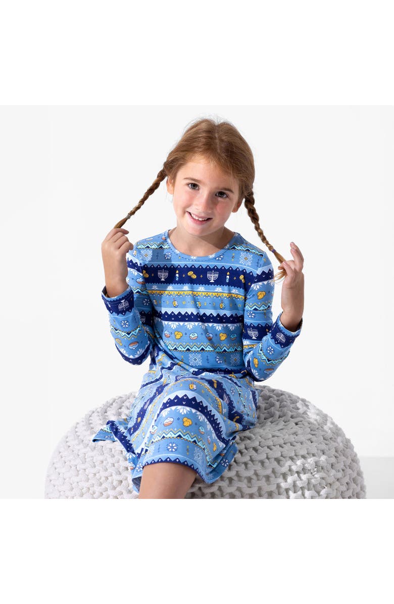 Bellabu Bear Kids' Hanukkah Fair Isle Long Sleeve Dress, Alternate, color, Hanukkah Fair Isle