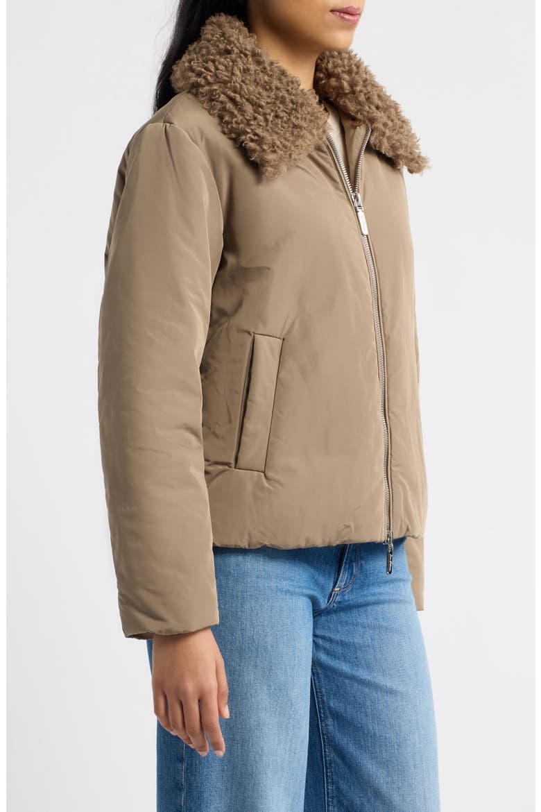 Faux Fur Collar Puffer Jacket, Alternate, color, BEIGE