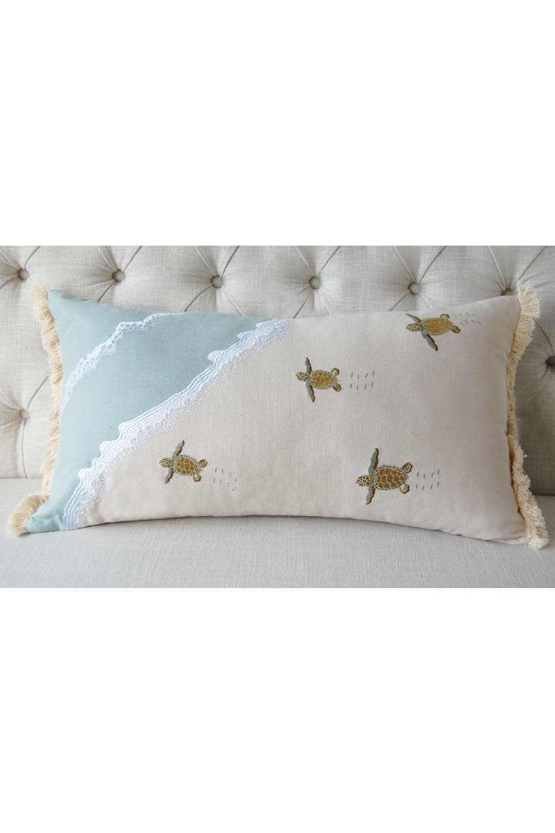Turtle Migration Indoor Cotton Lumbar Throw Pillow, Alternate, color, Blue