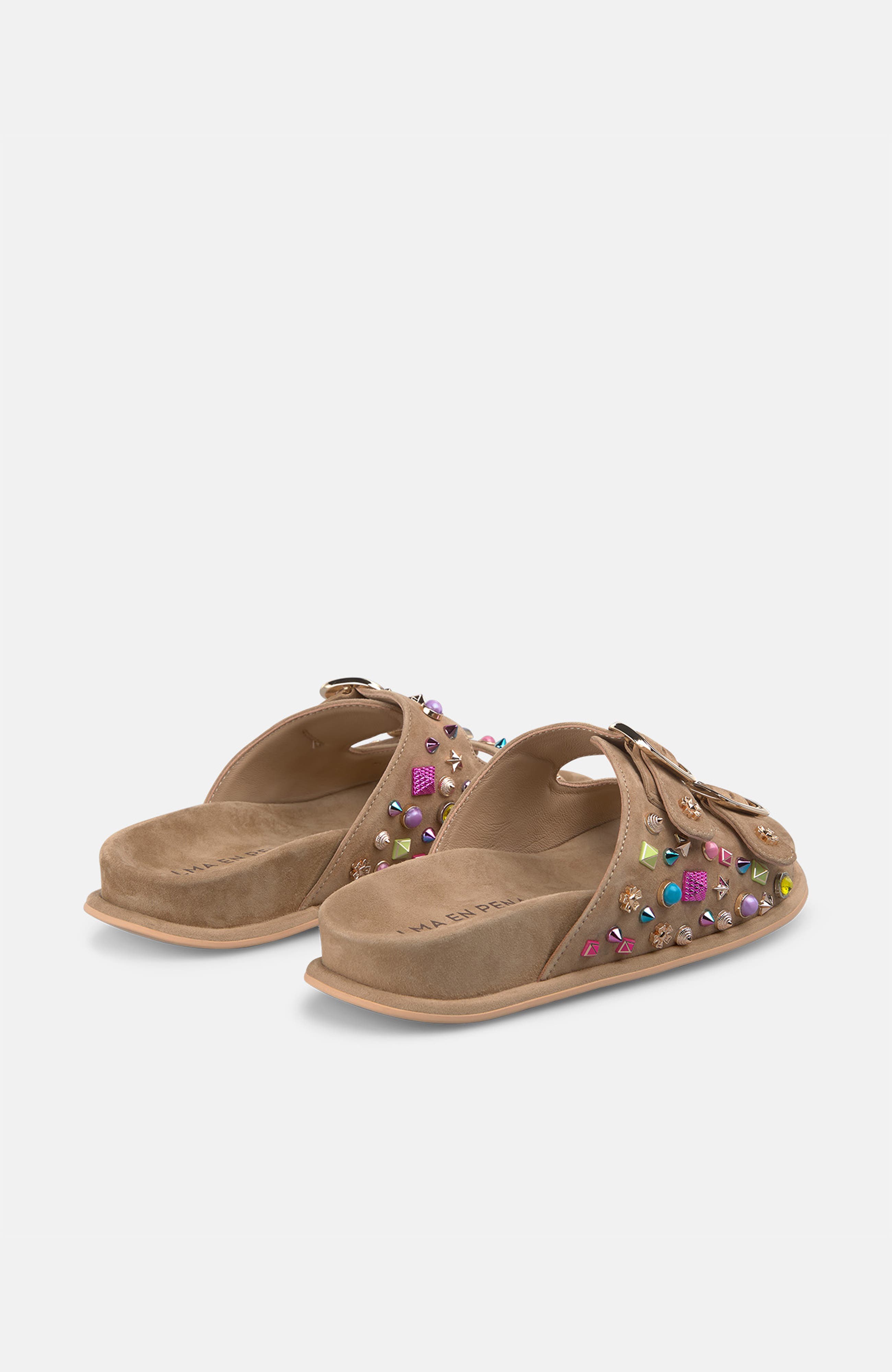 Buckle Sandal with Multicolor Studs, Alternate, color, Sand