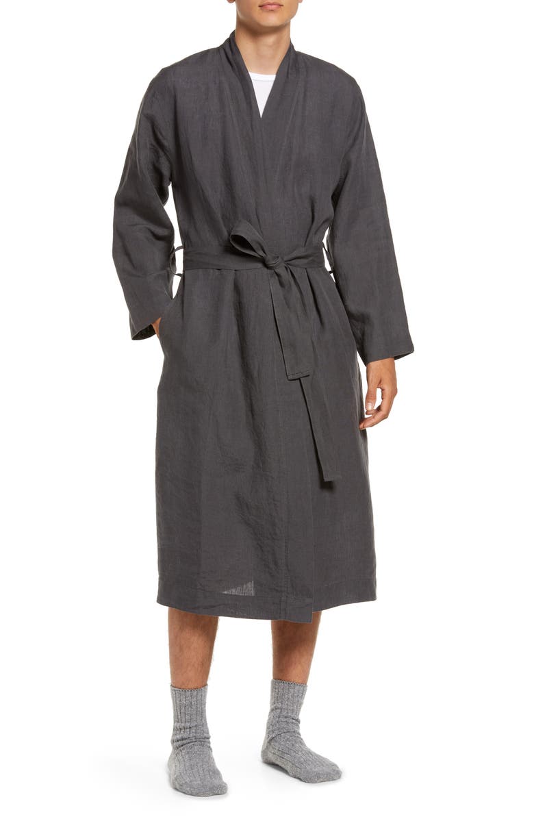 Parachute Gender Inclusive Linen Robe, Alternate, color, Coal