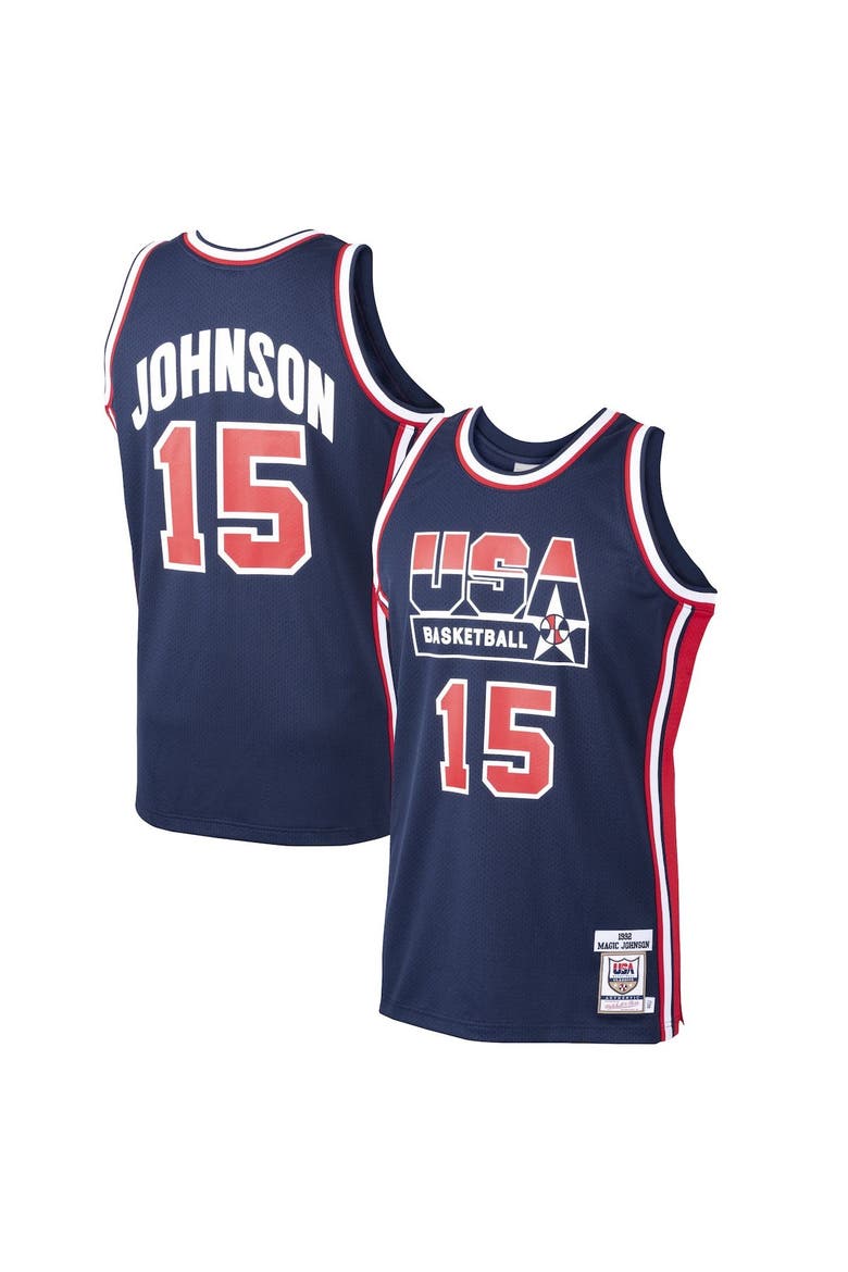 Men's Mitchell & Ness Magic Johnson Navy USA Basketball 1992 Dream Team Authentic Jersey, Main, color, Navy