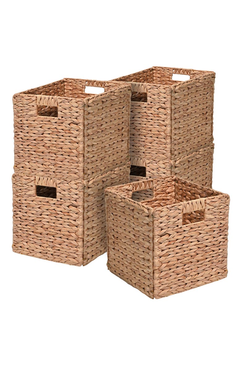 HAPPIMESS Bryce Classic Farmhouse Handwoven Hyacinth Collapsible Storage Cube Baskets with Handles,, Alternate, color, Neutral