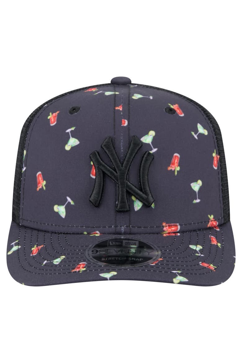Men's New Era Black New York Yankees Adventure Drinks Pattern 9SEVENTY Stretch-Snap Hat, Alternate, color, Navy