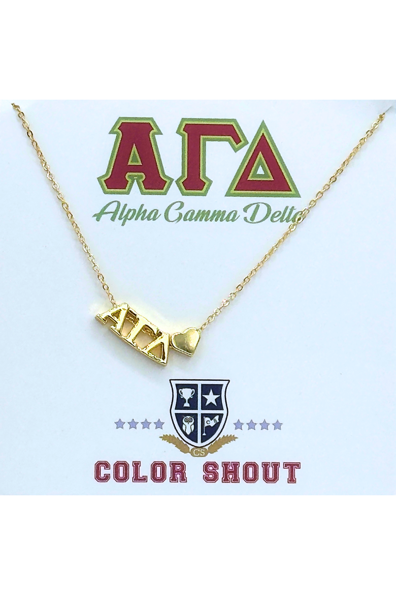 Alpha Gamma Delta Sorority Gold Heart Necklace, Main, color, Yellow Gold