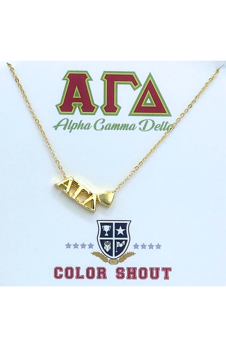 Color Shout Alpha Gamma Delta Sorority Gold Heart Necklace, Main, color, Yellow Gold