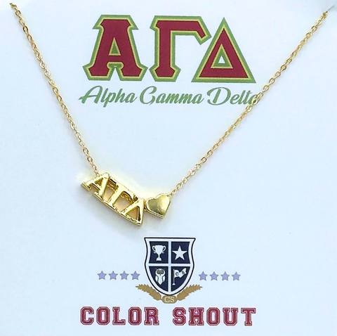 Alpha Gamma Delta Sorority Gold Heart Necklace