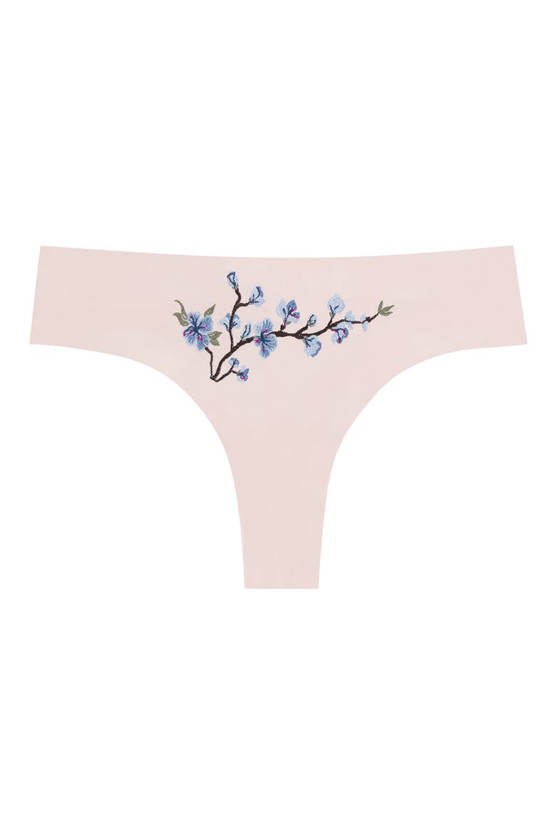 Soft Seamless Thong with Embroidery, Alternate, color, ROSE QUARTZ