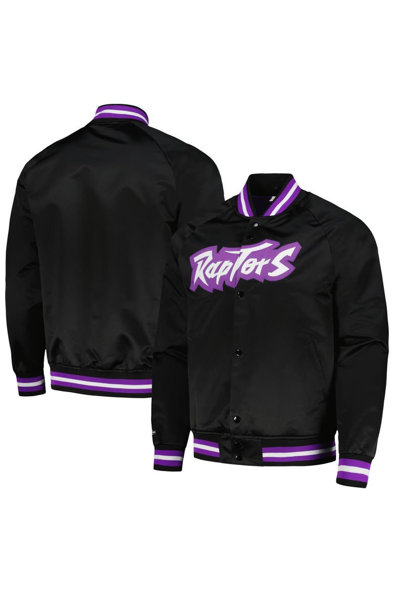 Men's Mitchell & Ness Black Toronto Raptors Hardwood Classics  Throwback Wordmark Raglan Full-Snap Jacket, Main, color, Black