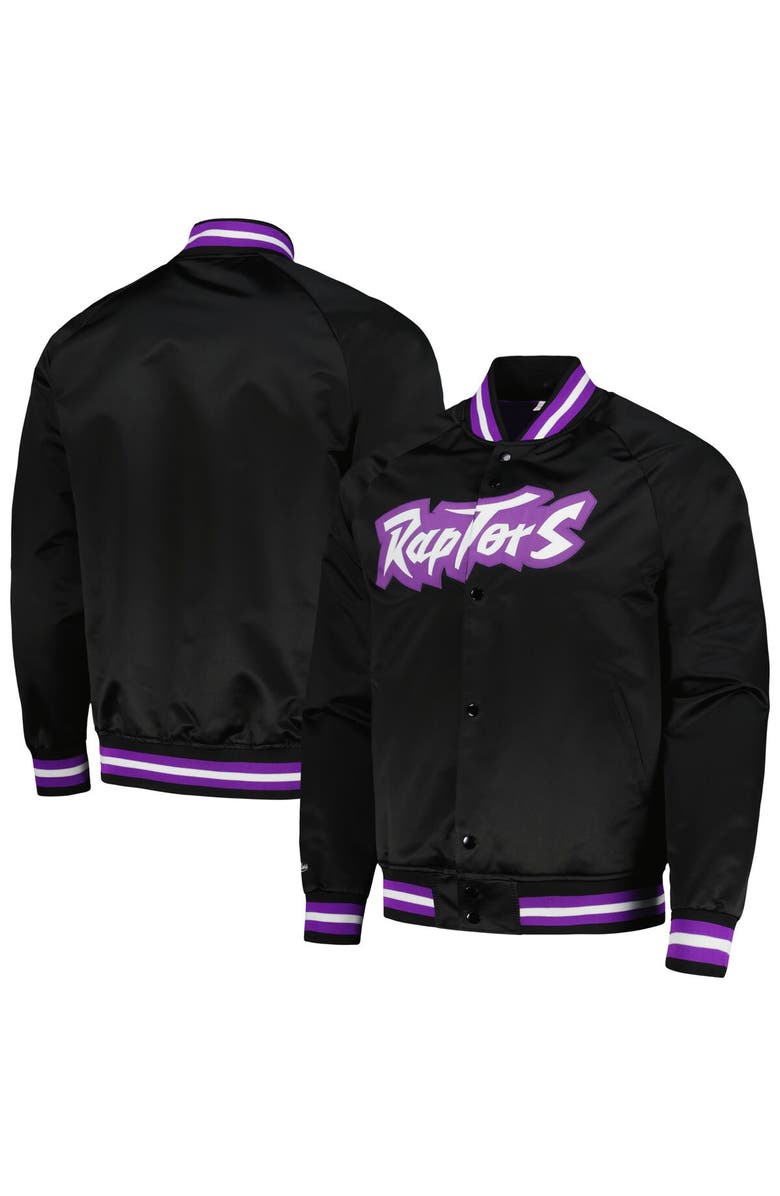 Mitchell & Ness Men's Mitchell & Ness Black Toronto Raptors Hardwood Classics Throwback Wordmark Raglan Full-Snap Jacket, Main, color, Black