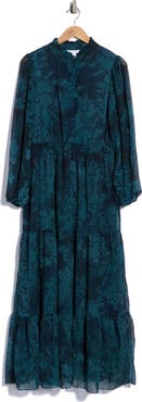 London Times Ruffle Long Sleeve Shirtdress