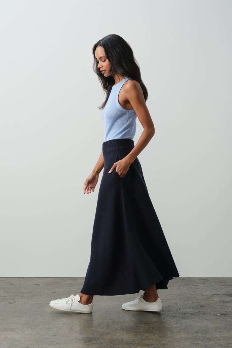 Justine Cotton Cashmere Maxi Skirt, Alternate, color, NAVY