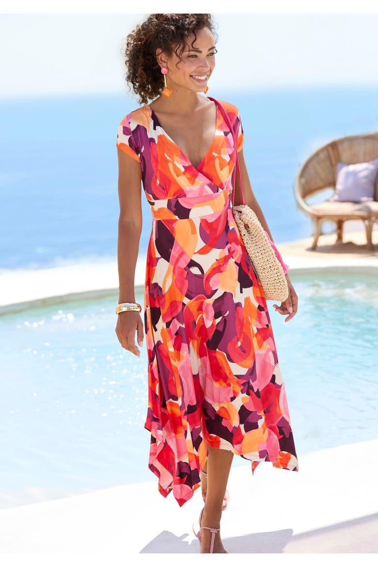 Handkerchief Hem Dress, Alternate, color, Pink-Printed