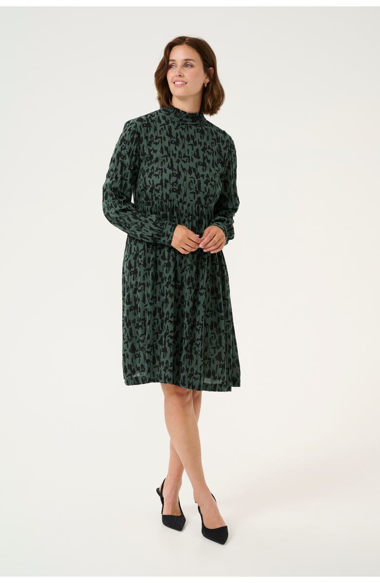 Kaffe KAluna Above The Knee High Neck Dress, Main, color, Green/Black Graphic