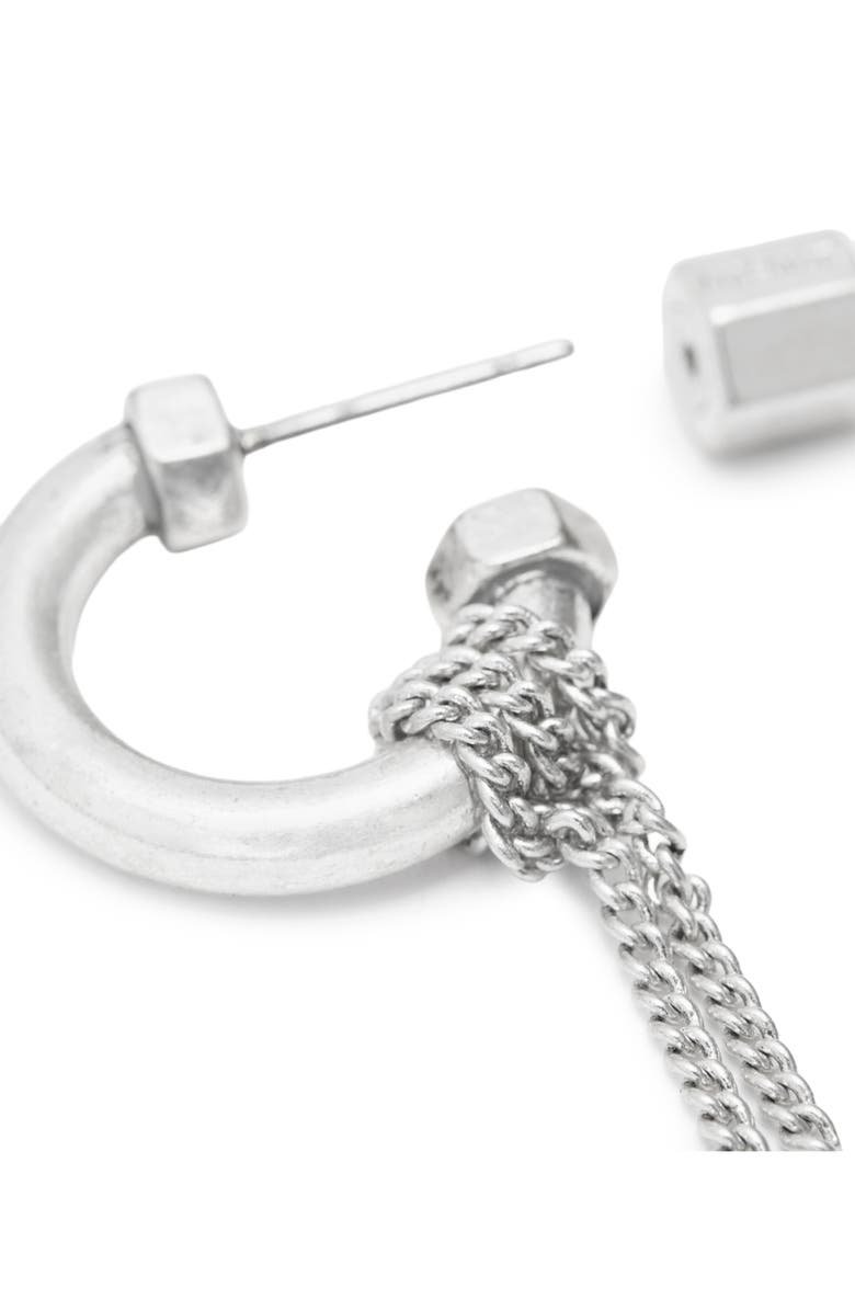 AllSaints Mismatched Chain Drop Huggie Hoop Earrings, Alternate, color, Rhodium