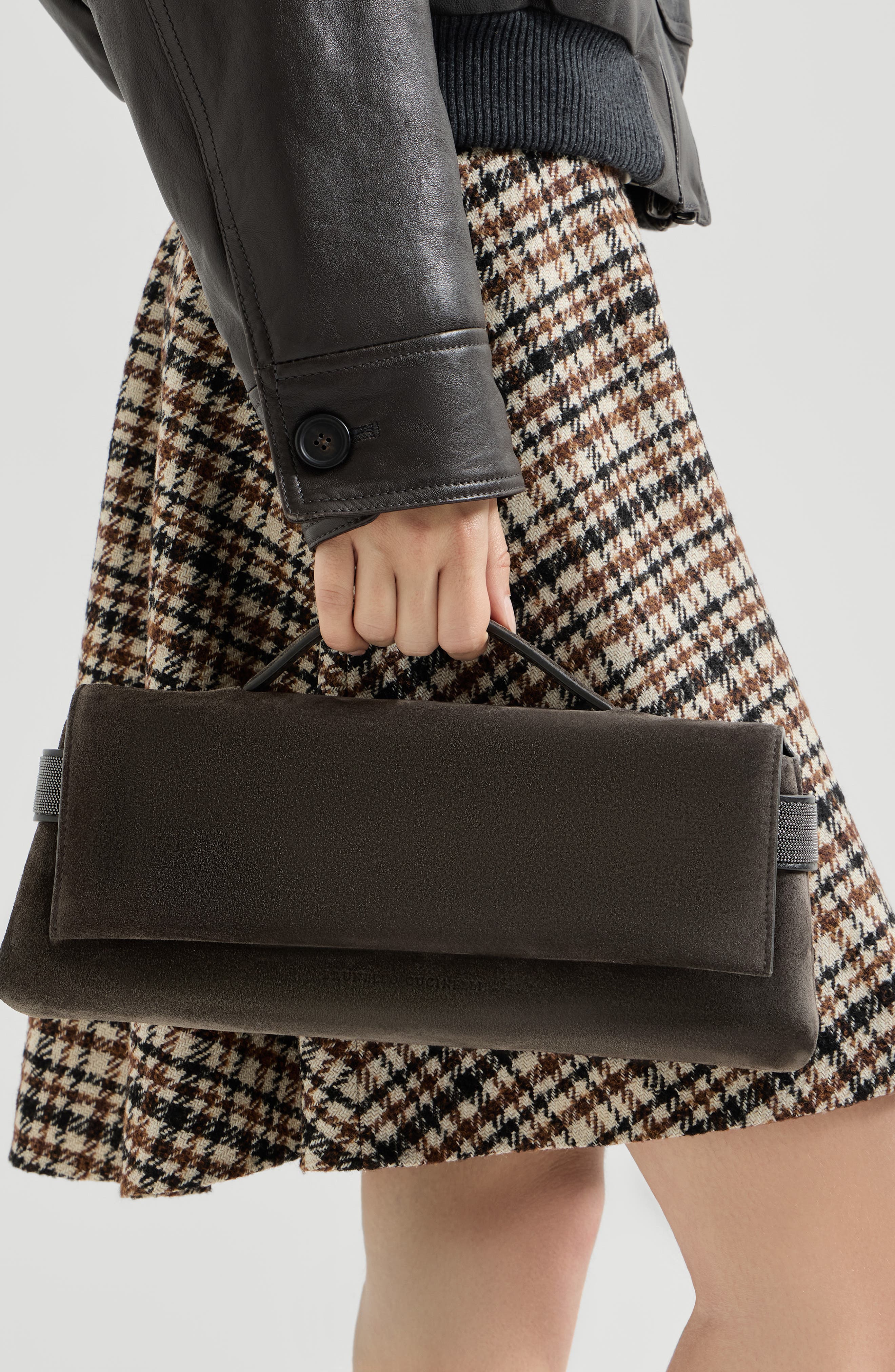 Suede Essence clutch bag, Alternate, color, Brown