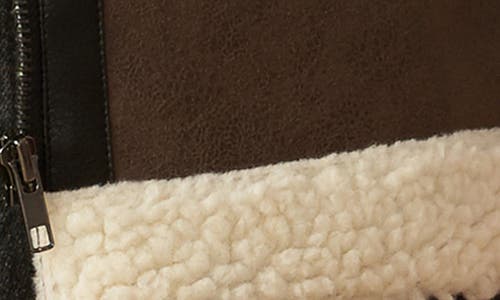 Flying Tomato Faux Shearling Trim Faux Leather Vest In Brown