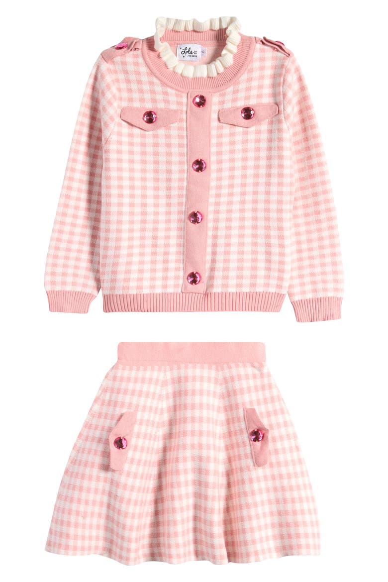 Gingham Gem Sweater Set, Main, color, PINK