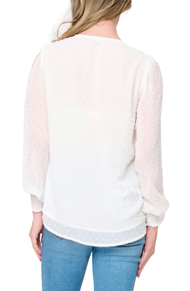 GIBSONLOOK Pin Dot Smocked Detail V-Neck Blouse, Alternate, color, White