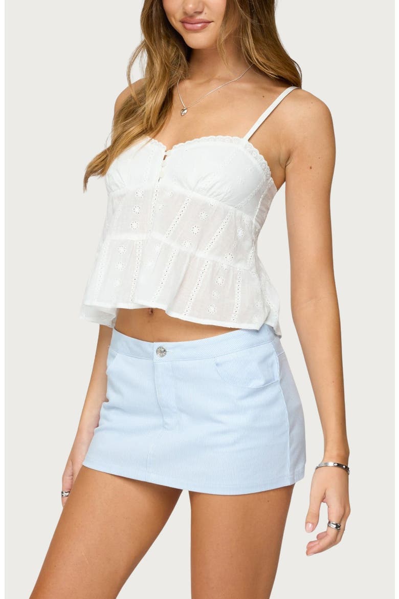 Tamora Eyelet Crop Cotton Babydoll Tank Top, Alternate, color, WHITE