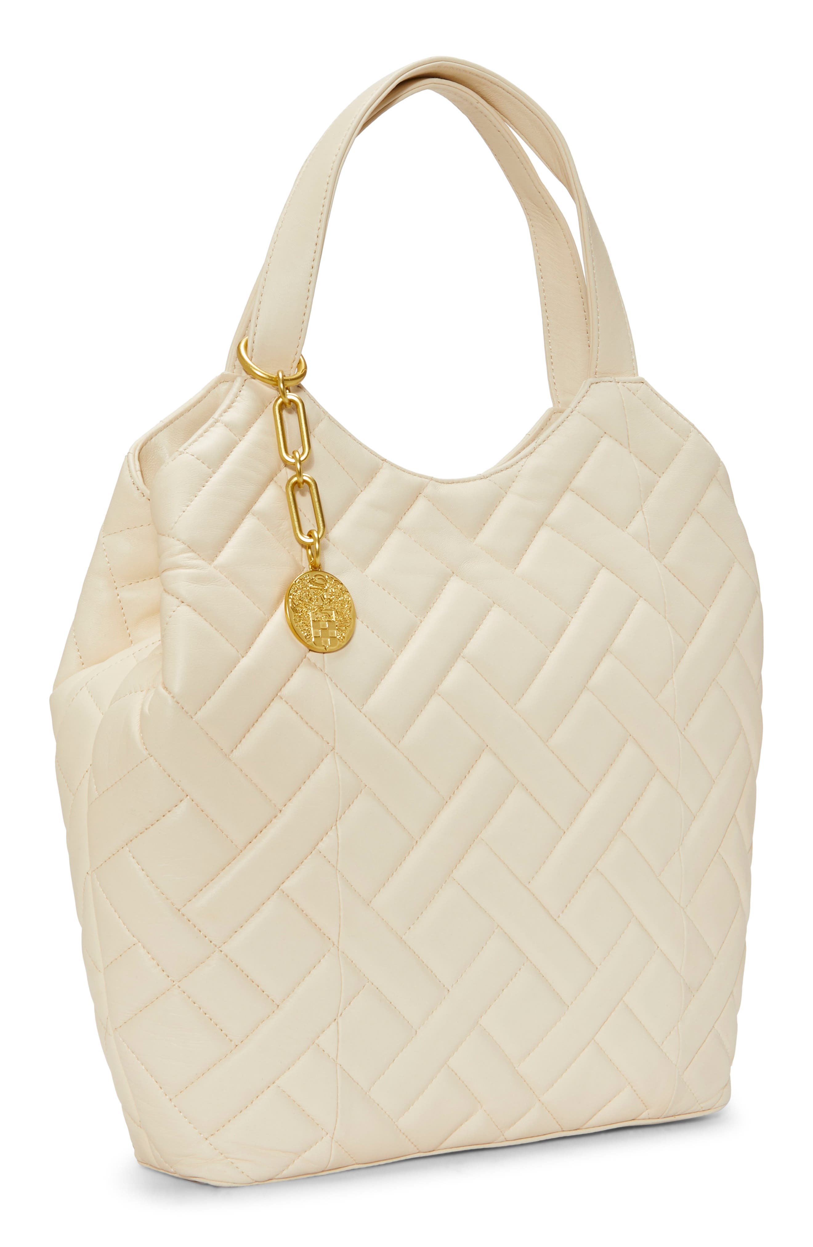 Vince Camuto Kisho Quilted Leather Shoulder Bag, Alternate, color, Warm Vanilla