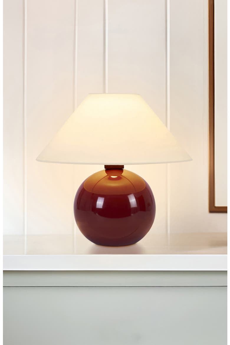 Fiona 11" Round Ceramic Coastal LED Bedside Table Lamp with Classic Empire Shade, Alternate, color, Red