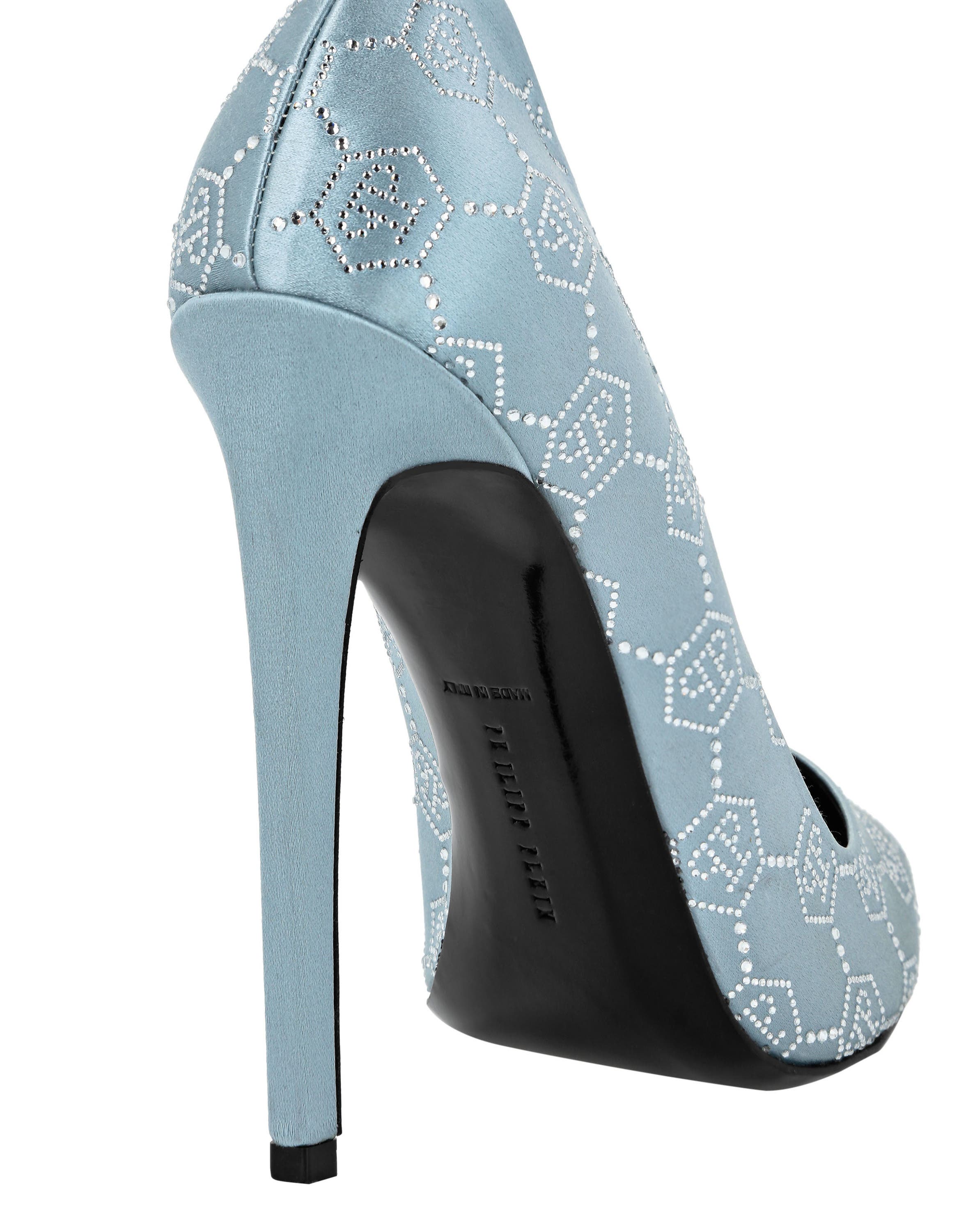 Satin Decollete Hi-Heels Monogram Strass Women, Alternate, color, lightblue