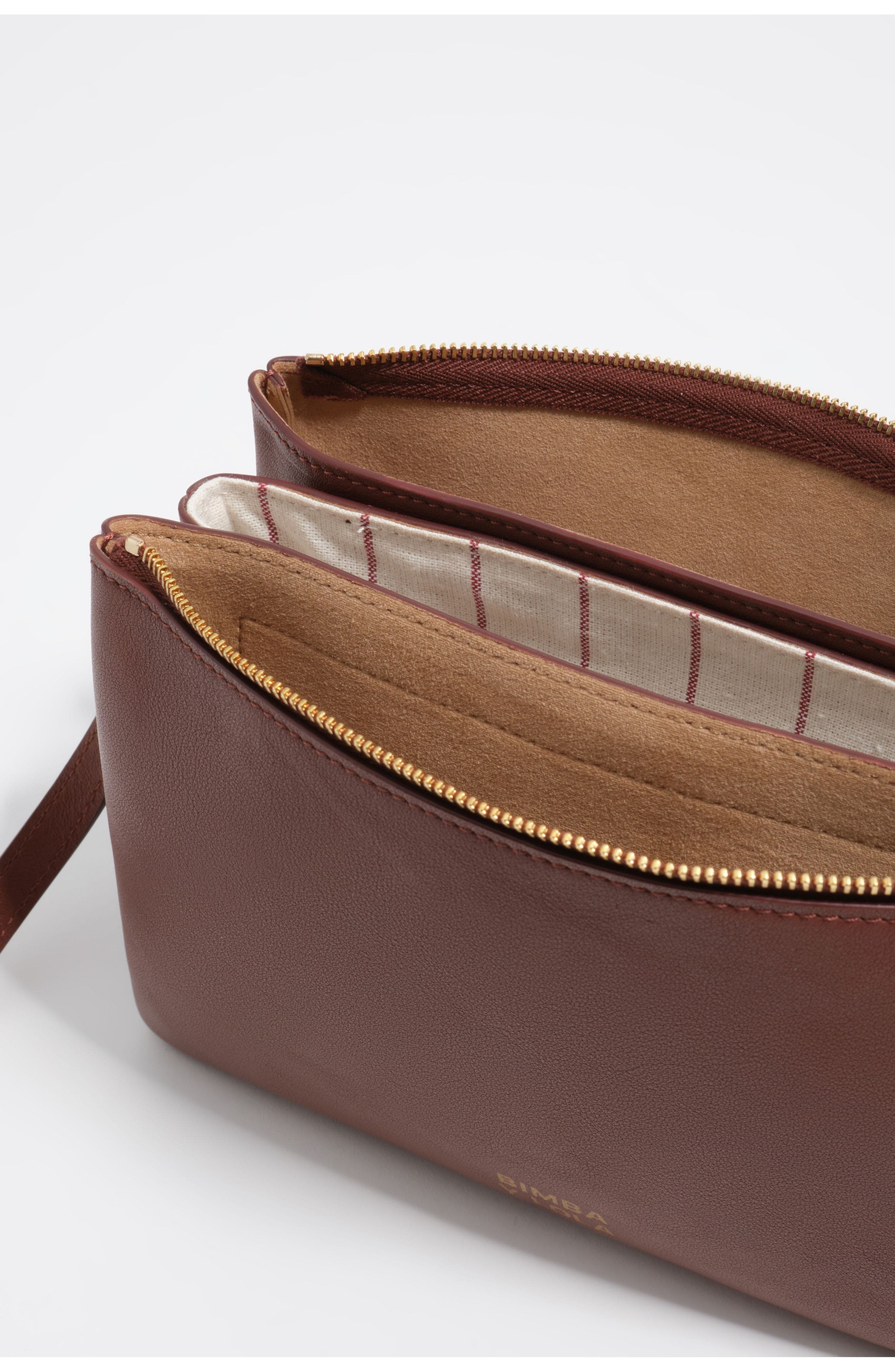 Bimba y Lola Mini Leather Triple Clutch Bag, Alternate, color, Nut