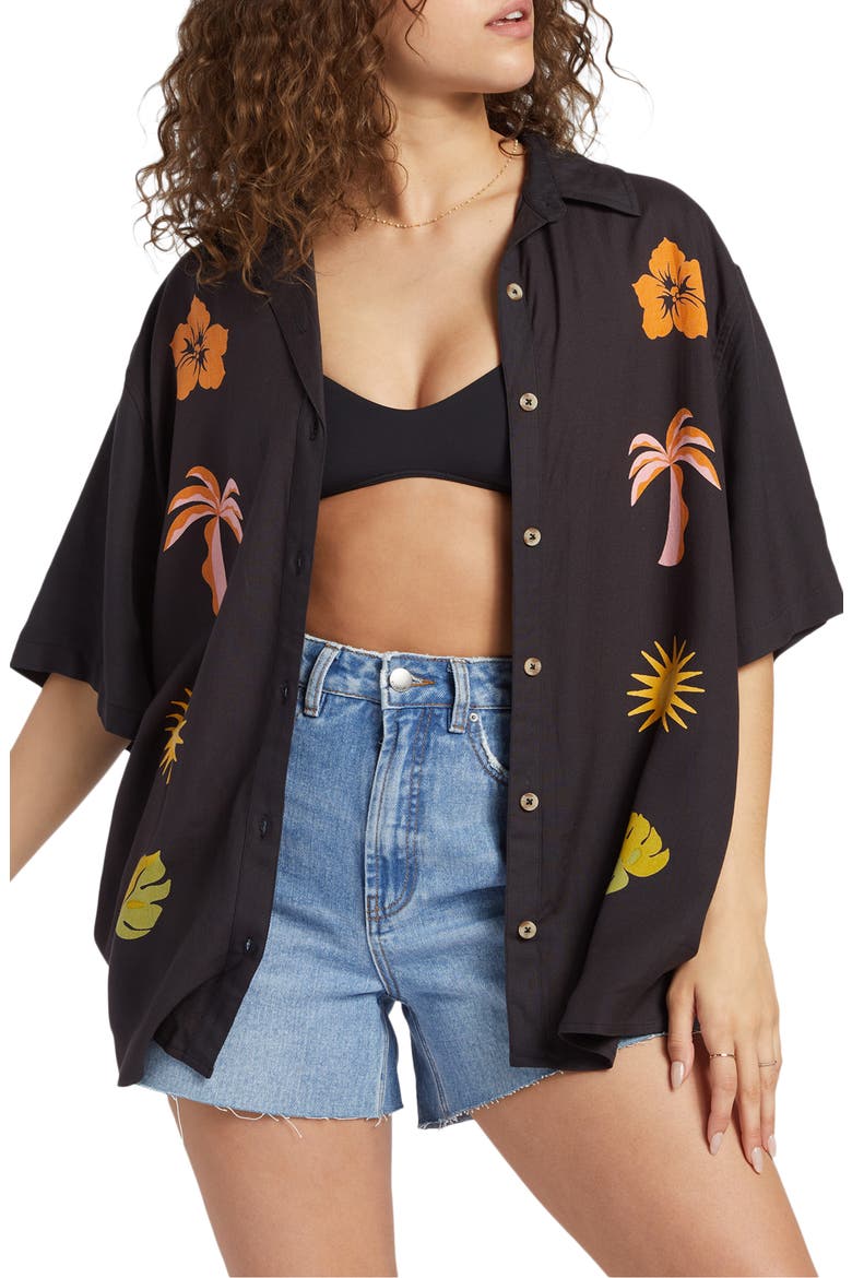 On Vacation Graphic Camp Shirt, Main, color, BLACK SANDS