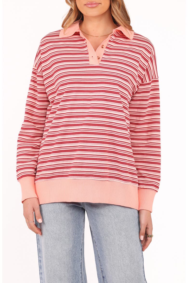 Beau Stripe Long Sleeve Polo, Main, color, PINK STRIPE