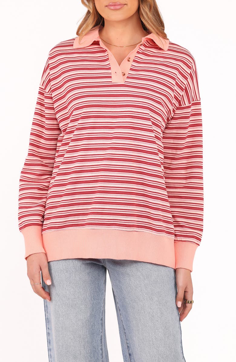 Petal & Pup Beau Stripe Long Sleeve Polo, Main, color, Pink Stripe