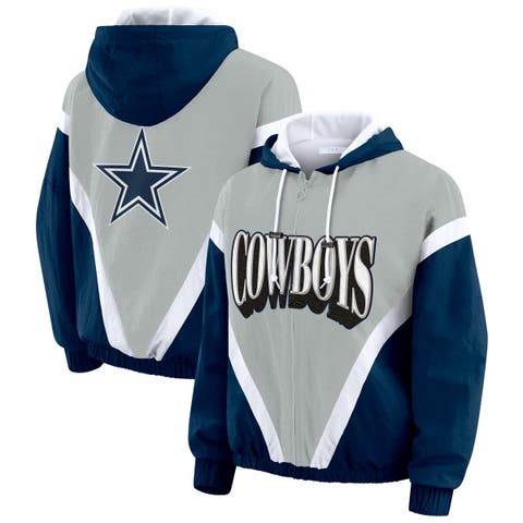 Women's WEAR by Erin Andrews Navy/Gray Dallas Cowboys Plus Size Retro Crinkle Full-Zip Windbreaker Jacket