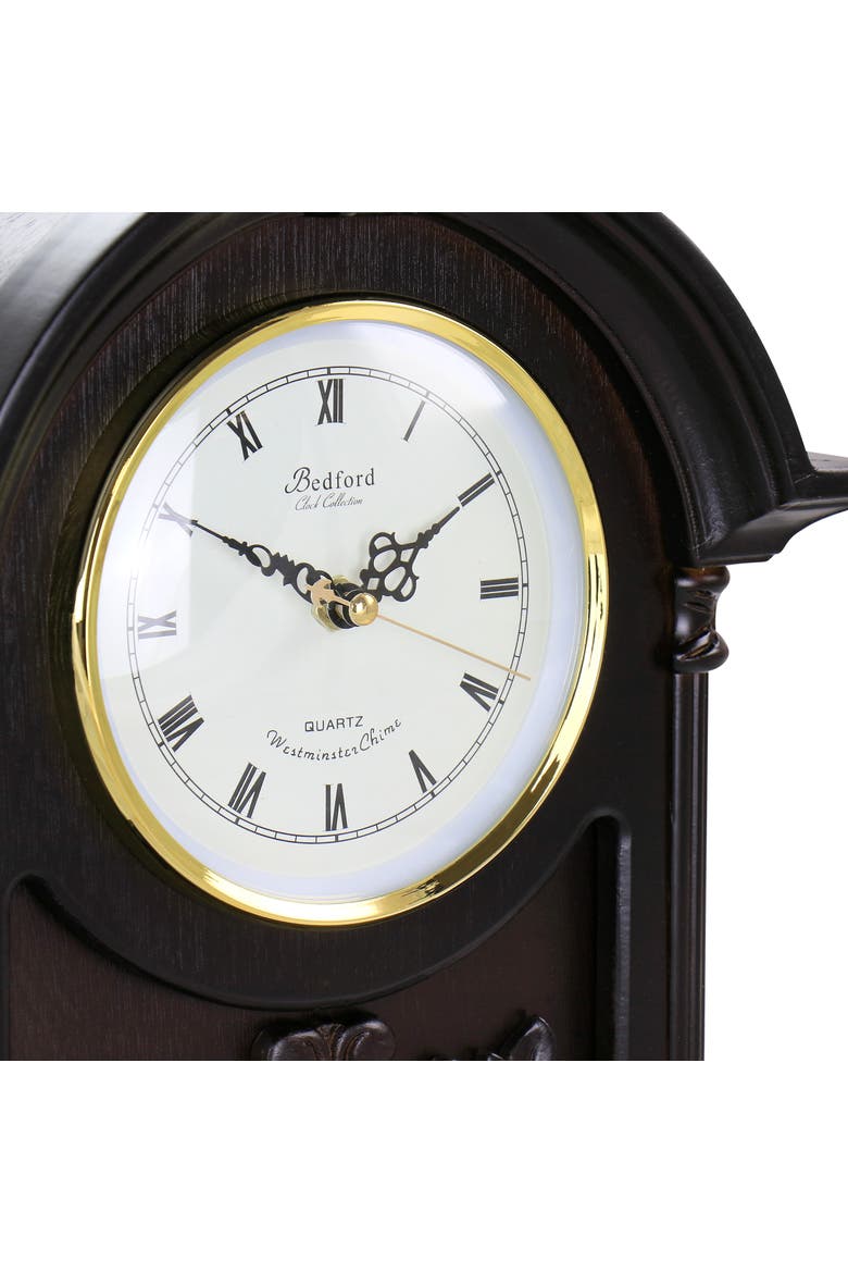 Chocolate Wood Mantel Clock with Chimes, Alternate, color, Chocolate