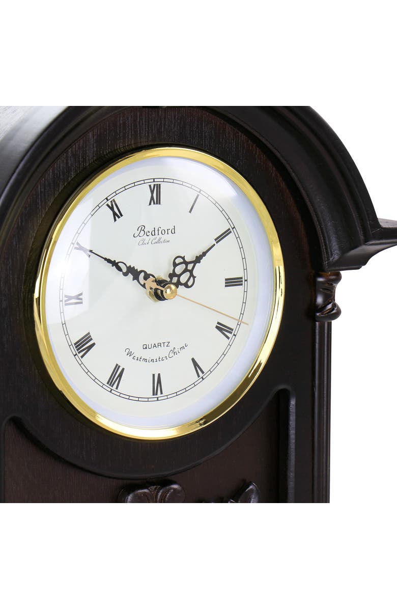 Bedford Clock Collection Chocolate Wood Mantel Clock with Chimes, Alternate, color, Chocolate