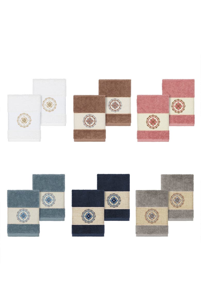 Linum Home Textiles Isabell Embellished Washcloth - Set of 2 - White, Alternate, color, White