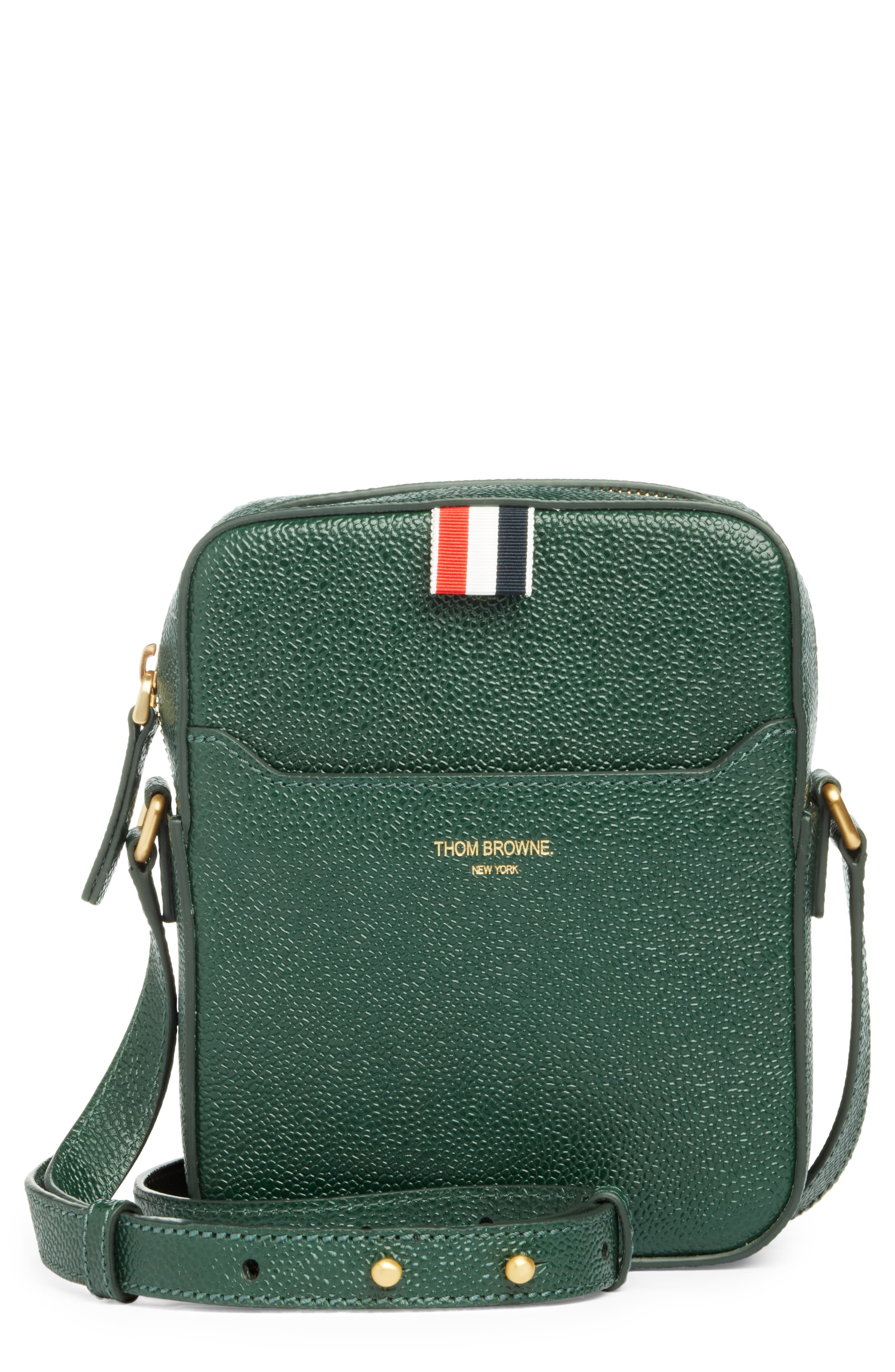Thom Browne Leather Crossbody Camera Bag, Main, color, 