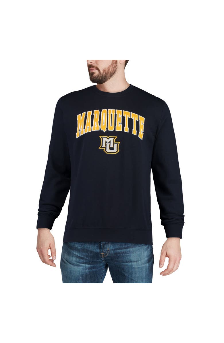 COLOSSEUM Men's Colosseum Navy Marquette Golden Eagles Arch & Logo Crew Neck Sweatshirt, Alternate, color, Navy