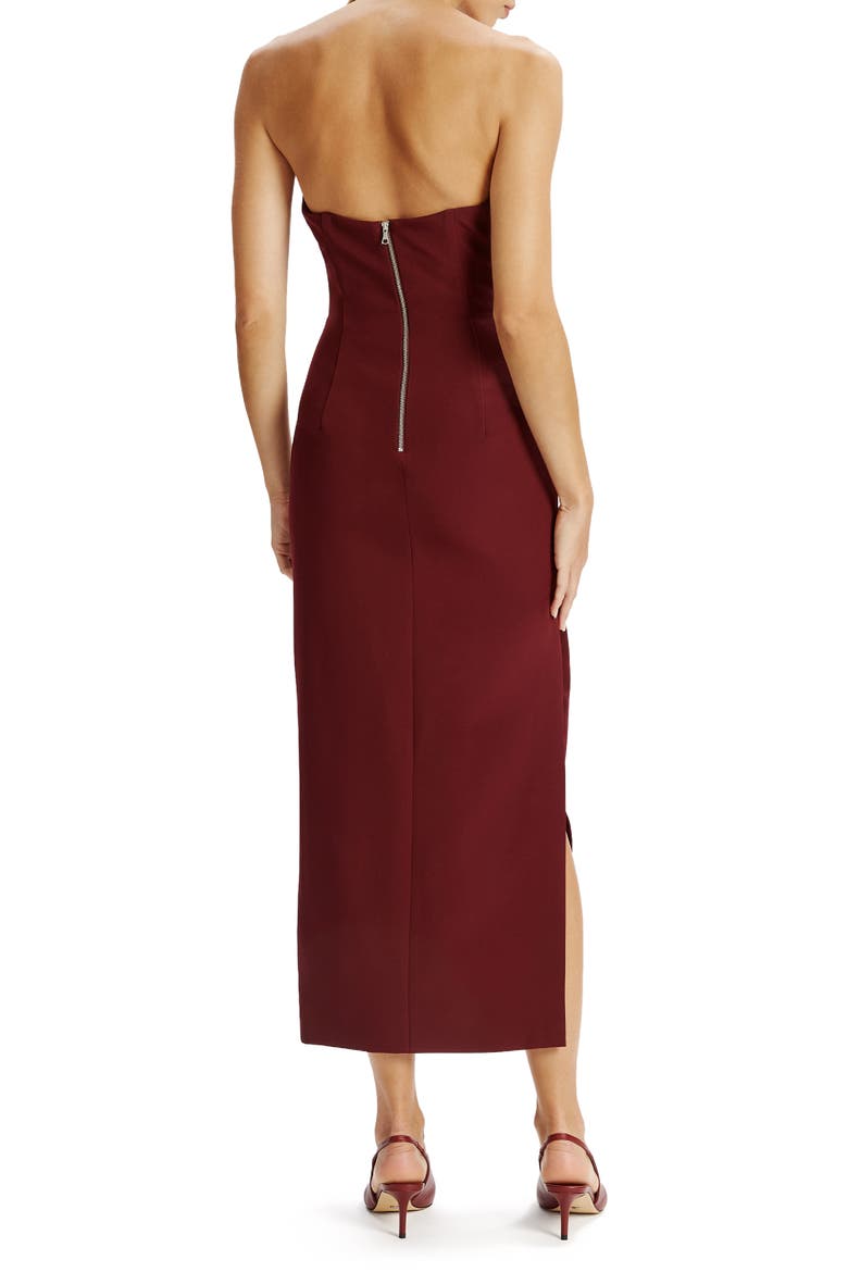 Eleni Strapless Plunge Neck Midi Dress, Alternate, color, BURGUNDY