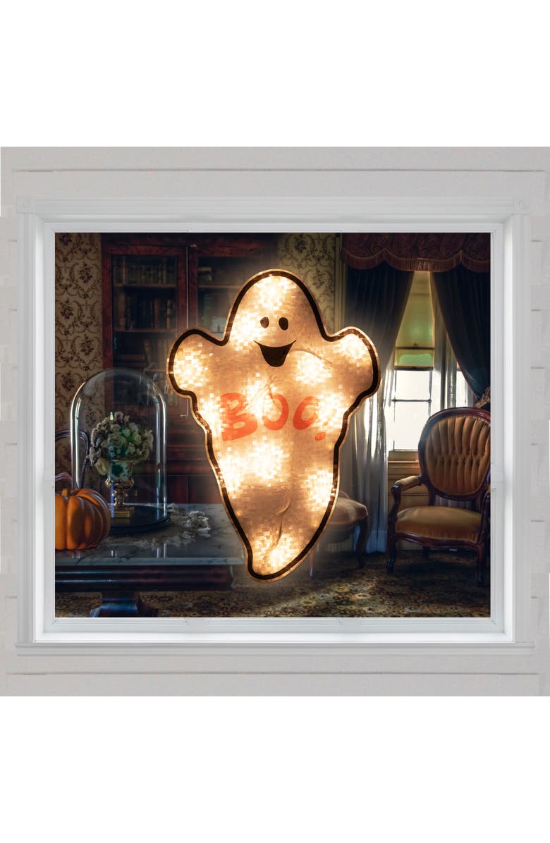 Northlight Lighted Holographic Boo Ghost Halloween Window Decoration - 12", Alternate, color, Orange
