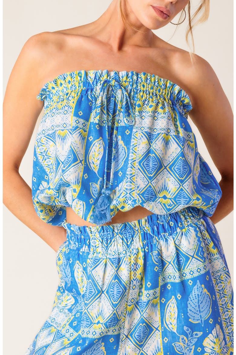 Strapless Bubble Top & Wide Leg Pant Set, Alternate, color, BLUE/ LIME