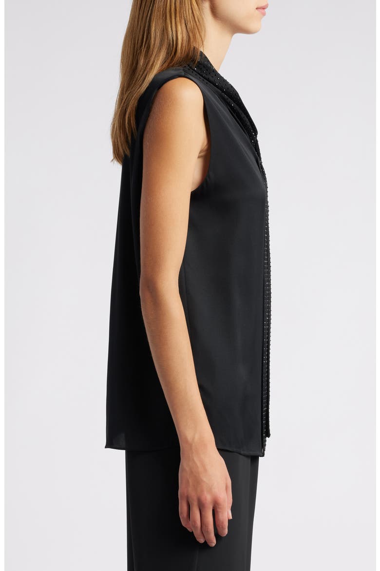 Evelyn Sequin Tie Neck Sleeveless Silk Blend Button-Up Top, Alternate, color, BLACK