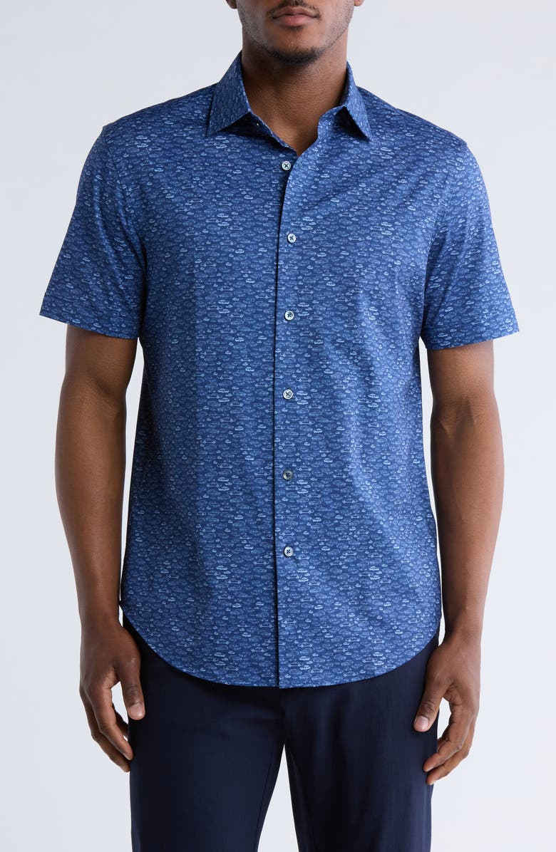 Bugatchi Miles Short Sleeve Stretch Cotton Button-Up Shirt, Main, color,