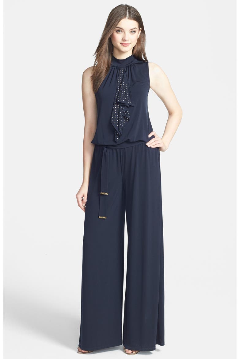 Studded Ruffle Wide Leg Jumpsuit, Main, color, NEW NAVY